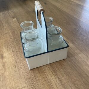 White and Black Glass Bottle Set with Holder